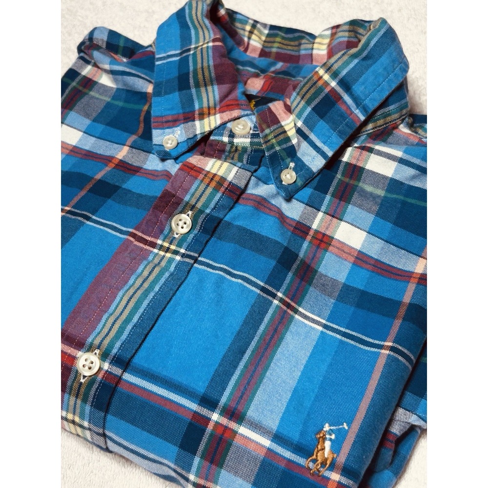 Polo Ralph Lauren Classic Fit Plaid Button-Down, Oxford Shirt Men's L Blue Multi